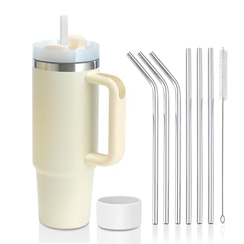 YuanDiann 850ml/30oz Doppelwandiger Edelstahl Vakuum Isolierbecher mit Griff & Deckel Kaffeebecher To Go Trinkbecher Becher Reisebecher Autobecher mit Strohhalm Edelstahl & Silikonabdeckung Beige YuanDiann 850ml/30oz Doppelwandiger Edelstahl Vakuum Isolierbecher mit Griff & Deckel Kaffeebecher To Go Trinkbecher Becher Reisebecher Autobecher mit Strohhalm Edelstahl & Silikonabdeckung Beige von YuanDiann