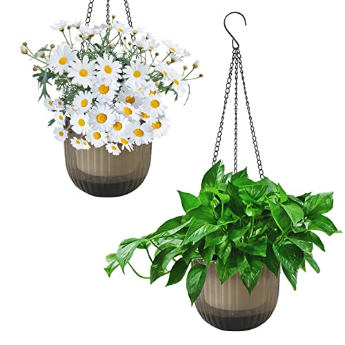 YuanDiann Hängend Blumentopf 2er Set, Selbstbewässernder Baumwollseil Hängepflanztopf Blumenampeln zum Aufhängen für Pflanzen Innen, Auße Grau ø11.3cm x 11.5cm von YuanDiann