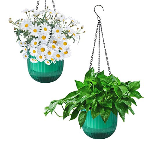 YuanDiann Hängend Blumentopf 2er Set, Selbstbewässernder Baumwollseil Hängepflanztopf Blumenampeln zum Aufhängen für Pflanzen Innen, Auße Grün ø11.3cm x 11.5cm von YuanDiann