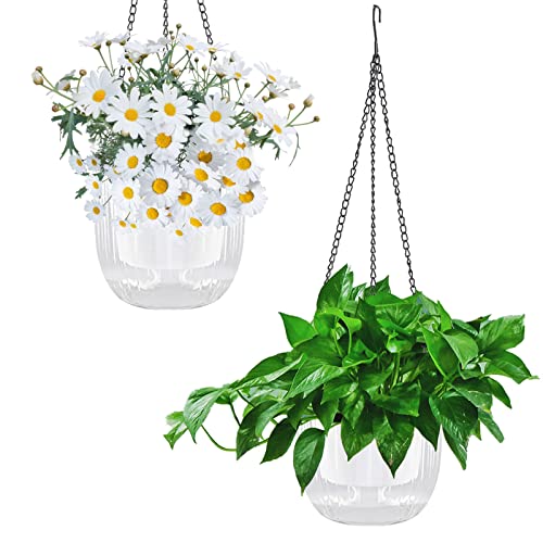 YuanDiann Hängend Blumentopf 2er Set, Selbstbewässernder Baumwollseil Hängepflanztopf Blumenampeln zum Aufhängen für Pflanzen Innen, Auße Transparent ø21cm x 20cm von YuanDiann