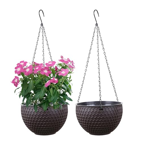 YuanDiann Hängende Blumentöpfe 2er Set, Selbstbewässerung Hängepflanztöpfe mit Wasserspeicher & Ablaufloch Bienenwabe Blumenampel mit Rostfrei Ketten für Innen Außen Decken Balkone Deko Braun L YuanDiann Hängende Blumentöpfe 2er Set, Selbstbewässerung Hängepflanztöpfe mit Wasserspeicher & Ablaufloch Bienenwabe Blumenampel mit Rostfrei Ketten für Innen Außen Decken Balkone Deko Braun L von YuanDiann