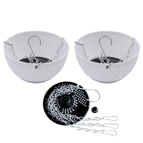 YuanDiann Hängende Klein Blumentöpfe 2er Set, 15cm Durchmesser Selbstbewässerung Hängepflanztöpfe mit Wasserspeicher Blumenampel mit Rostfrei Ketten für Innen Außen Garten Deko 2# Weiß 2 Pack 15 cm von YuanDiann