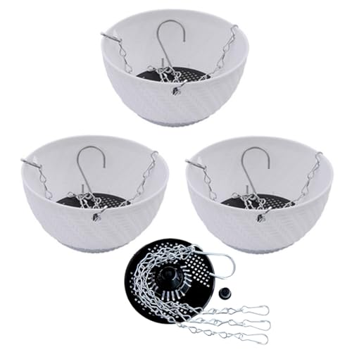 YuanDiann Hängende Klein Blumentöpfe 3er Set, 15cm Durchmesser Selbstbewässerung Hängepflanztöpfe mit Wasserspeicher Blumenampel mit Rostfrei Ketten für Innen Außen Garten Deko 2# Weiß 3 Pack 15 cm von YuanDiann