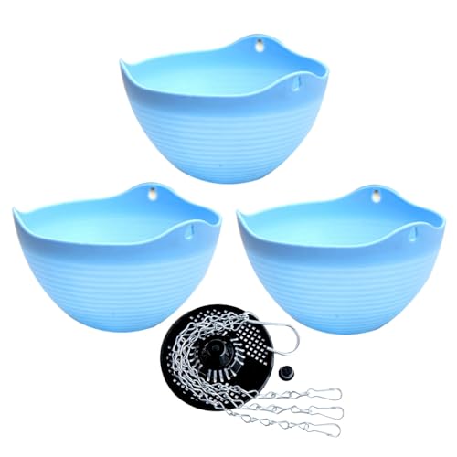 YuanDiann Hängende Klein Blumentöpfe 3er Set, 20cm Durchmesser Selbstbewässerung Hängepflanztöpfe mit Wasserspeicher Blumenampel mit Rostfrei Ketten für Innen Außen Garten Deko 1# Blau 3 Pack 20 cm von YuanDiann