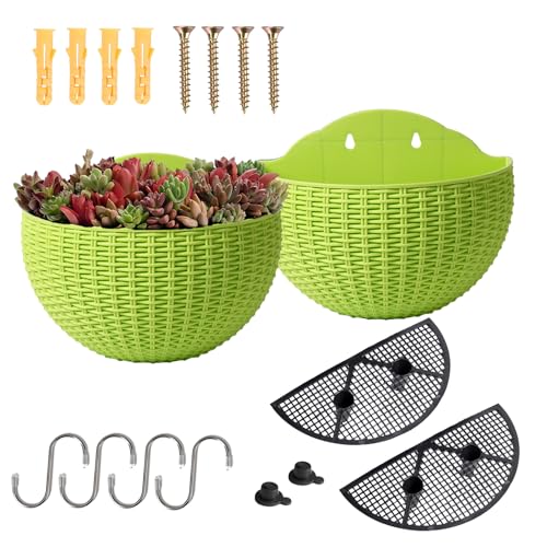 YuanDiann Wandmontage Blumentopf Halbrunder Rattanimitat Hängender Blumenkorb Balkon Innen Außen Garten Deko Pflanzgefäß Blumenampel Selbstbewässerung mit Wasserspeicher Hellgrün 2 Pack S YuanDiann Wandmontage Blumentopf Halbrunder Rattanimitat Hängender Blumenkorb Balkon Innen Außen Garten Deko Pflanzgefäß Blumenampel Selbstbewässerung mit Wasserspeicher Hellgrün 2 Pack S von YuanDiann