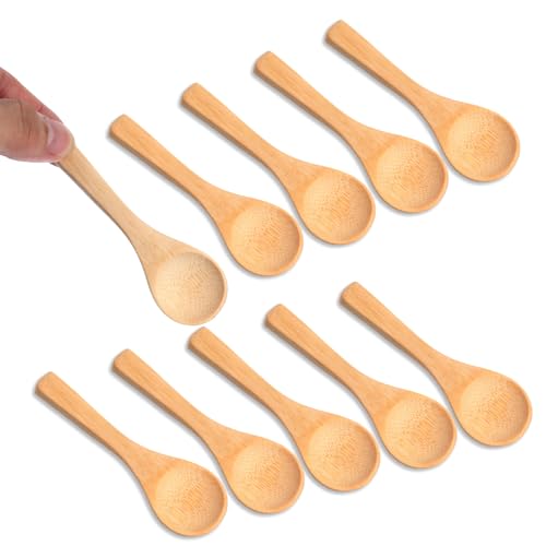 Yuanchu 10 Stück Holzlöffel Klein, 10 cm Handgefertigte Mini Holzlöffel Natürliche kleine Löffel Gewürzlöffel Honiglöffel Teelöffel Holzbesteck für Salz Zucker Pfeffer Kaffee Zuhause Küche Restaurant von Yuanchu