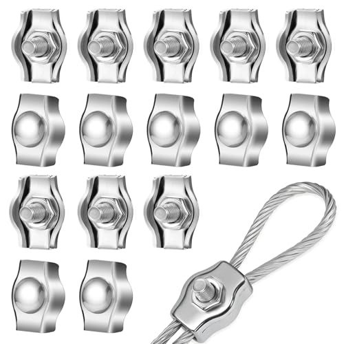 Yuanchu 15 Stück M2 Drahtseilklemme, 2mm Seilklemme Edelstahl 304 Kabelklemme Drahtseilklemmen Edelstahl Drahtseile Clip Simplex Klemme für Drahtseil Stahlseil Wäscheleinenspanner Markise Fixiert (M2) von Yuanchu