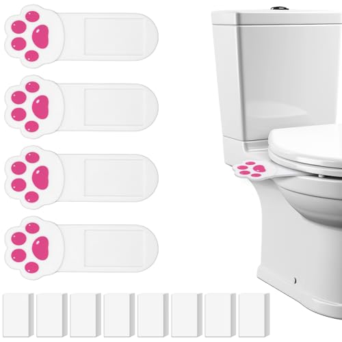 Yuanchu 4 Stück Toilettensitz Heber, Niedlich Toilettensitzheber Katzenpfotenmuster Toilettendeckelheber Toilettensitzgriff mit 8 Kleber Selbstklebende Heber für WC-Sitz Kein Berühren Toilettendeckel von Yuanchu