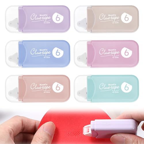 Yuanchu 6 Stück Doppelseitiger Kleberoller,6 Farben Fotokleber Punkt Kleberoller 6mx5mm Selbstklebender Klebeband Transparent Permanenter für Basteln, Kartenherstellung Scrapbooking von Yuanchu