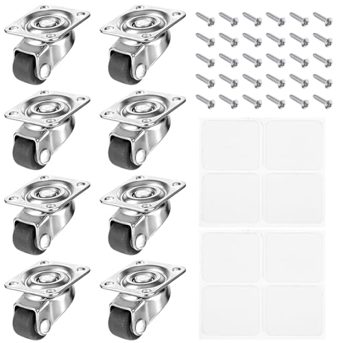 Yuanchu 8 Stück Kleine Lenkrollen Set, 360 Grad Mini Möbelrollen 12MM Klein Drehbar Rollenrad Transportrollen mit Schrauben und Aufkleber für Kleine Möbel Küchengeräte Wischeimer Geräuschlos von Yuanchu