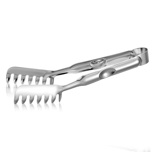 Yuanchu Nudelzange, 24cm Pasta Servieren Spaghettizang mit Zinkengriff Tong Essen Zange Edelstahl Spaghetti Küchenzange mit Ergonomischer Griff Tong für Spaghetti Backen Küche Kochwerkzeuge(24) von Yuanchu