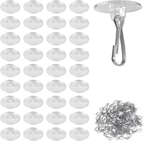 Yuandream Deckenhaken selbstklebend, 50 Stück Transparente Selbstklebende Deckenhaken, Wandhaken ohne Bohren mit Fahnenmast-Clips für Küche, Bad, Wand, Tür, Decke zum Aufhängen von Yuandream