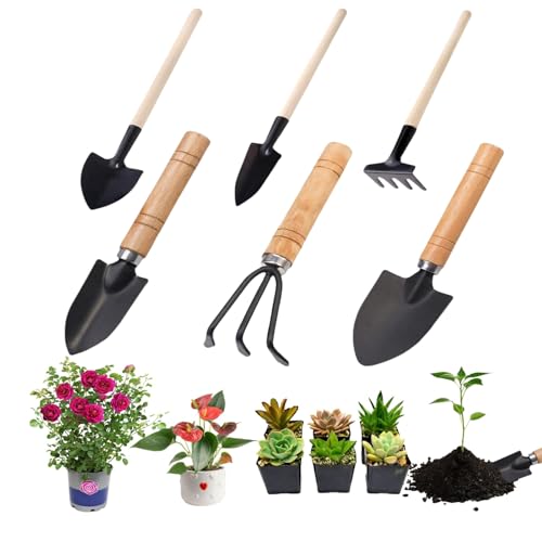 Gartenwerkzeug Set Klein, 6 Stück Mini Gartenschaufel Klein Gartengeräte Set, Mini Holzgriff Handheld Gartenwerkzeugen Schaufe für Pflanze, Bonsai, Topfblumen, Umpflanzen und Erde Auflockern von Yuandream