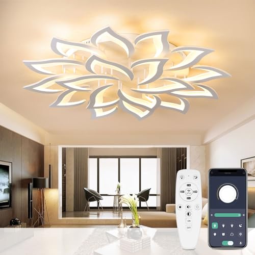 LED Deckenleuchte Dimmbar,Wohnzimmerlampe mit Fernbedienung Farbwechsel,Schlafzimmer Deckenlampe moderne Deckenbeleuchtung Deckenbeleuchtung Kronleuchter Lampe,Dimming 18 heads/Ø120cm/47.2in von Yuanfenghua