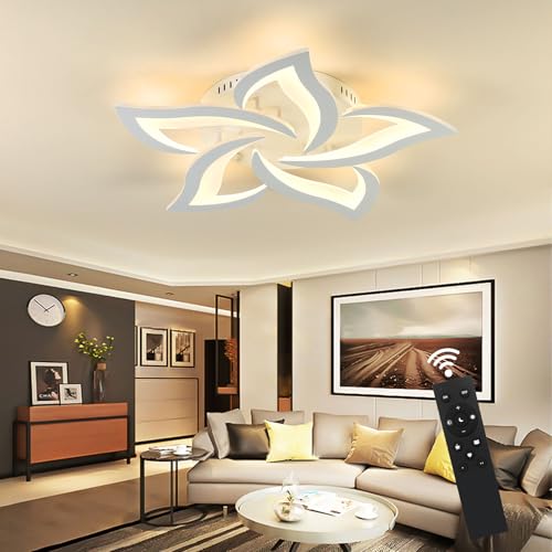 Yuanfenghua LED-Deckenleuchte, dimmbar, Wohnzimmerlampe mit Fernbedienung, Farbwechsel, Schlafzimmer-Deckenlampe, moderne Deckenbeleuchtung, Blumen-Kronleuchter-Lampe, Dimmung, 5 Köpfe/Durchmesser 58 von Yuanfenghua
