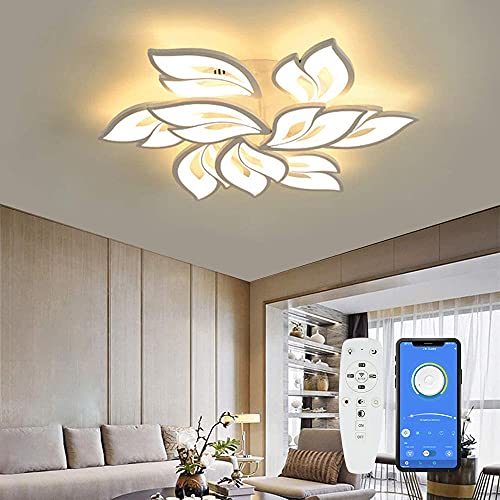 Moderne LED Deckenleuchte Dimmbar, Wohnzimmerlampe mit Fernbedienung APP Lichtfarbe Helligkeit Farbwechsel, Schlafzimmer Deckenlampe Deckenbeleuchtung Lampe, Kronleuchter Dimming Innenbeleuchtung von Yuanfenghua