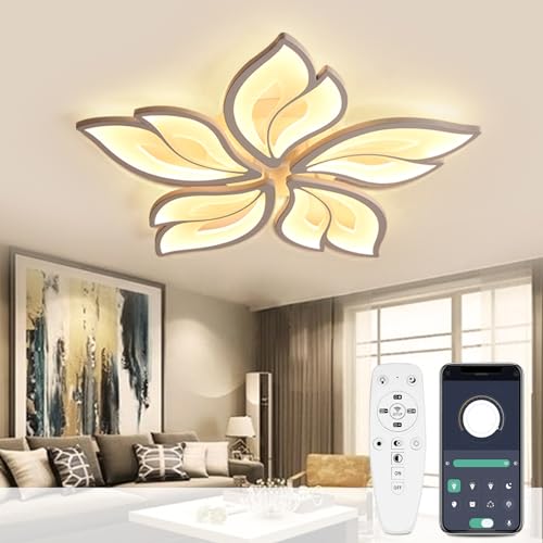 Moderne LED Deckenleuchte Dimmbar, Wohnzimmerlampe mit Fernbedienung APP Lichtfarbe Helligkeit Farbwechsel, Schlafzimmer Deckenlampe Deckenbeleuchtung Lampe, Kronleuchter Dimming Innenbeleuchtung von Yuanfenghua