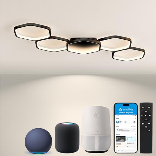 Yuanfenghua Matter Smart LED Deckenleuchte,Deckenleuchten Work with Alexa,HomeKit,GoogleHome and IFTTT,48W 3000-6500K Deckenlampe mit Fernbedienung für Schlafzimmer,Wohnzimmer,90cm,Schwarz Yuanfenghua Matter Smart LED Deckenleuchte,Deckenleuchten Work with Alexa,HomeKit,GoogleHome and IFTTT,48W 3000-6500K Deckenlampe mit Fernbedienung für Schlafzimmer,Wohnzimmer,90cm,Schwarz von Yuanfenghua