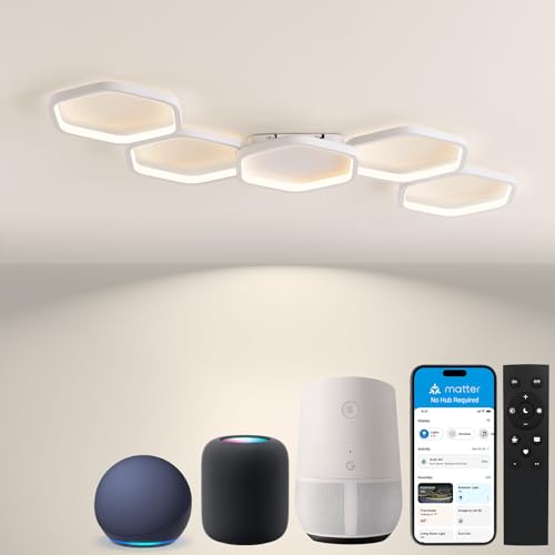 Yuanfenghua Matter Smart LED Deckenleuchte,Deckenleuchten Work with Alexa,HomeKit,Google and IFTTT,48W 3000-6500K Deckenlampe mit Fernbedienung für Schlafzimmer,Wohnzimmer,90cm,Weiß Yuanfenghua Matter Smart LED Deckenleuchte,Deckenleuchten Work with Alexa,HomeKit,Google and IFTTT,48W 3000-6500K Deckenlampe mit Fernbedienung für Schlafzimmer,Wohnzimmer,90cm,Weiß von Yuanfenghua