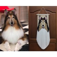 Individuelles Rough Collie Makramee Wandbehang | Wanddeko Hund Haustier von YuanmomPetMacrame
