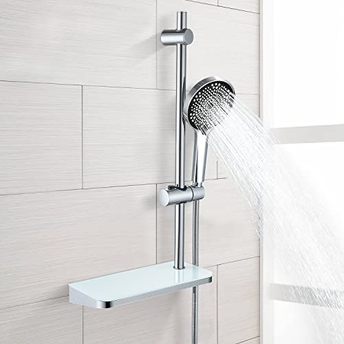 Duschstangen-Set mit Duschkopf und Schlauch, YUANNY 3 Strahlarten Regendusche Duschsystem, Brausestangenset mit Glasablage,Extragroß Handbrause und 1,5m Brauseschlauch, Duschset für Badezimmer, Chrom von Yuanny