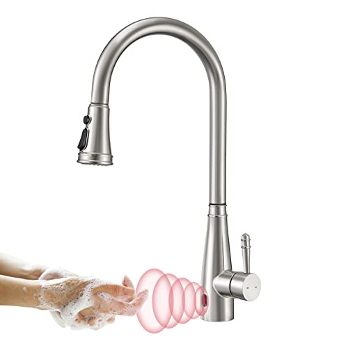 Touchless Sensor Wasserhahn Küche, YUANNY Küchenarmatur mit Ausziehbar Brause, 360° Drehbar Edelstahl Spültischarmatur，3 Modus Einhand Spültischbatterie Hochdruck Mischbatterie für Küche von Yuanny