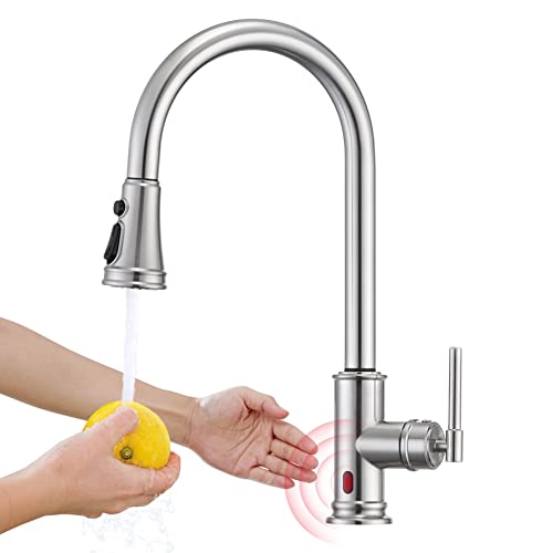 YUANNY Wasserhahn Küche Touchless Sensor, Hochdruck Küchenarmatur mit Brause Ausziehbar Armatur Smart, Mischbatterie Spültischarmatur Küche, 360° Schwenkbar Drei Sprühfunktionen, Edelstahl von Yuanny