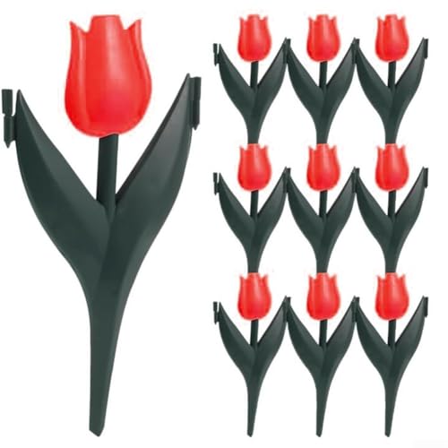 12er Set Dekorative Kunststoffzäune Tulpe zum Schutz von Gärten und Gehwegen (rote Blumen) von Yuanpgky
