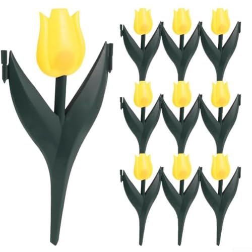 12er Set Dekorative Kunststoffzäune Tulpenmotiv zum Schutz von Gärten und Umrandung von Gehwegen (gelbe Blumen) von Yuanpgky