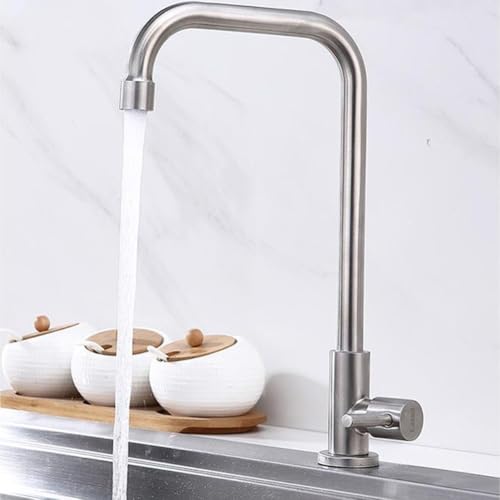 304 Edelstahl Küchenspüle Wasserhahn, Einhebel-Einloch-Kaltwasserhahn mit energiesparendem Luftsprudler, einfach zu installieren für Arbeitsplatte oder Spüle zu Hause von Yuanpgky