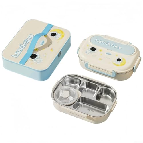 Edelstahl-Lunchbox, 5 Fächer, auslaufsicher, Lebensmittelbehälter mit Tasche für Schule, Arbeit, Reisen, herausnehmbares Tablett, spülmaschinenfest (blau) von Yuanpgky
