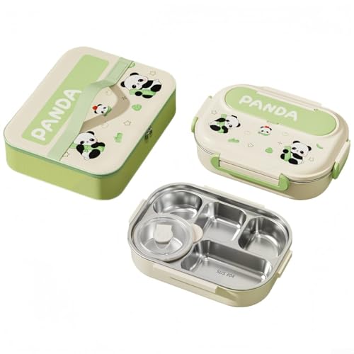 Edelstahl-Lunchbox, 5 Fächer, auslaufsicher, Lebensmittelbehälter mit Tasche für Schule, Arbeit, Reisen, herausnehmbares Tablett, spülmaschinenfest (grün) von Yuanpgky