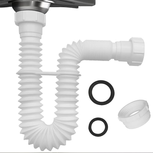 Flexibles Abflussrohr-P-Fall-Kit mit 1-1/2 & 1-1/4-Zoll-Adaptern, verstellbarer 20-80 cm Wellschlauch, auslaufsichere Dichtungen, kompatibel mit Küchenspülen, von Yuanpgky