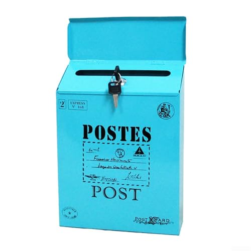 Iron Lock Briefkasten Vintage Wandhalterung Briefkasten Post Post Brief Zeitungsbox Retro Outdoor Wasserdicht Brief Aufbewahrungsbox Garten Outdoor Dekoration Handwerk (Blau) von Yuanpgky