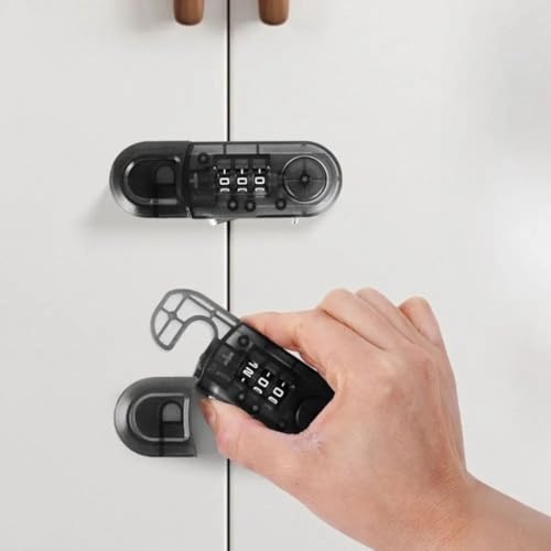 Multifunktionales Schrank-Zahlenschloss für Kindersicherheit, ABS ohne Bohren Kühlschrank und Kleiderschrank Türschloss mit Anti-Pinch (transparentes Schwarz) von Yuanpgky