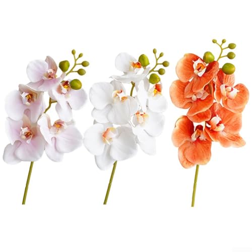 Künstliche Orchideenstiele, fühlen sich echt an, Phalaenopsis 45 cm, künstliche Orchideenzweige mit 5 großen Blumen für Vase, Hochzeit, Party, Zuhause, Garten, Dekoration (hell für Rosa) von Yuanpgky