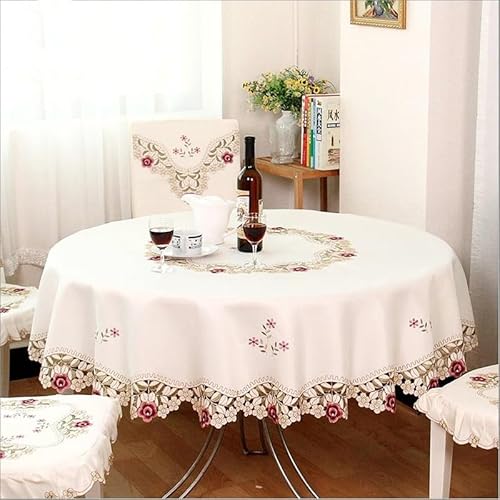 Runde Tischdecke im ländlichen Stil, bestickt, Polyester-Polypropylen, geeignet für Zuhause, Hotel, Hochzeiten, Partys und Familienfeiern (150 x 150 cm) von Yuanpgky
