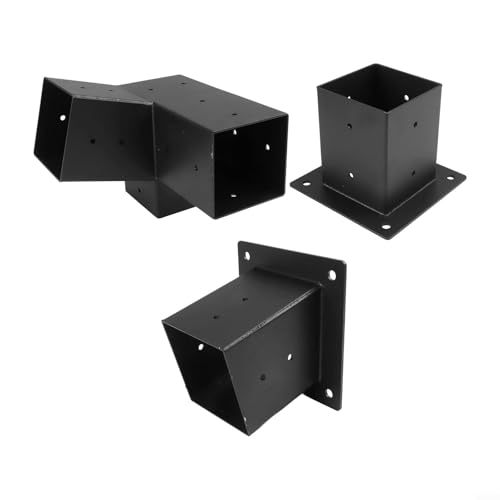 Schrägdach-Pergola-Halterungen, Wandhalterungs-Set für 10,2 x 10,2 cm Pfosten, Stahl, 3-Wege-Pavillon-Hardware-Set mit Schrauben, schwarz (links 15°-Set) von Yuanpgky