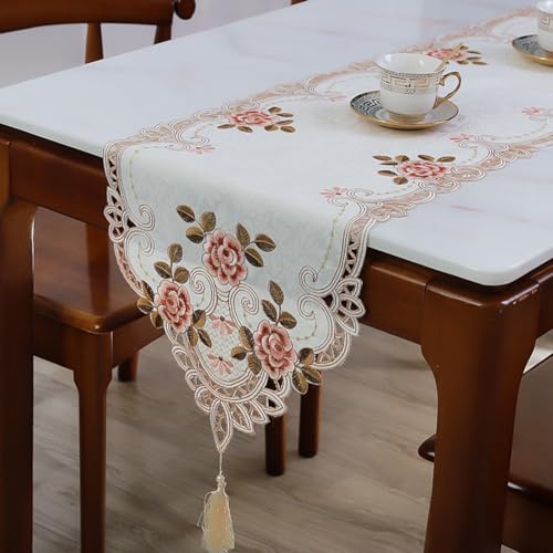 Spitzentischdecke, elegante Blume bestickte Spitzentischdecke Vintage Spitze Tischdecken rustikale Tischdecke Hochzeit Schnürsenkel Tischdecke für Partys Urlaub Abendessen (40 x 85 cm Orange) von Yuanpgky