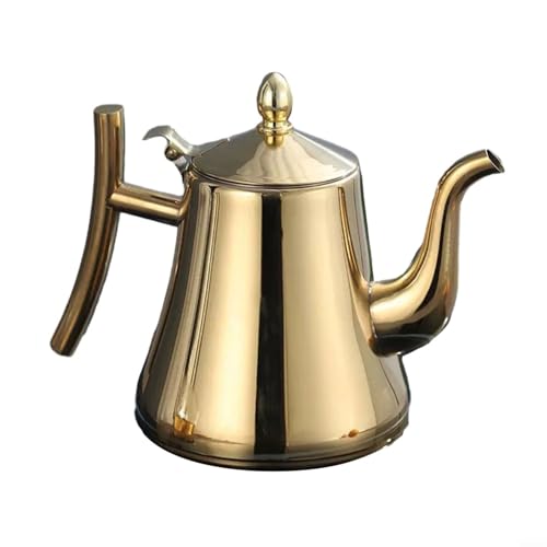Teekessel aus Edelstahl mit eingebautem Filter, verdicktem Griff und verdicktem Boden für Induktion und offene Flamme (1,5 l Gold) von Yuanpgky