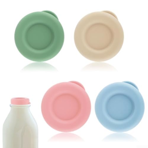 Yuanpgky 48 mm Silikon-Milchflaschendeckel, wiederverwendbar, buntes Set für Stanpac und Libbey Glasflaschen, auslaufsicher, mikrowellen- und spülmaschinenfest (4 Stück) von Yuanpgky