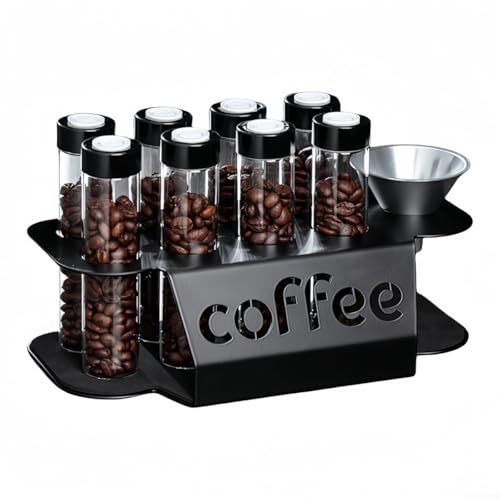Yuanpgky Einzeldosis Kaffeebohnen-Aufbewahrungsröhren, Präsentationsständer mit Trichter, Metallhalter, Glasbehälter für Tee, Kaffee, Gewürze, 8 Stück von Yuanpgky