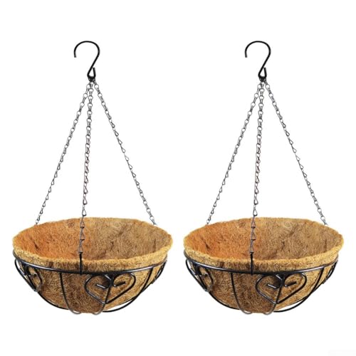 Yuanpgky Hängende Eisen-Blumenkörbe mit Kokosfaser-Auskleidung, Metall-Garten-Pflanzgefäße mit Ketten für den Innen- und Außenbereich (8 l), 2 Stück von Yuanpgky
