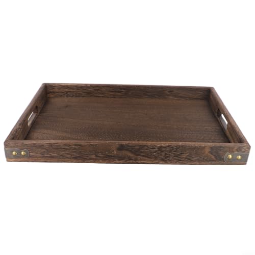 Yuanpgky Servierplatte aus Holz im Vintage-Stil mit Metall-geschützten Ecken und geschnitzten Griffen für Zuhause, Küche, Tisch, Esszimmer (L 40 x 28 x 4 cm) von Yuanpgky