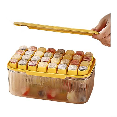 Yuanpgky Silikon-Eiswürfelbox mit Deckel, Press-Typ-Eiswürfelform für schnelles Kühlen von Lebensmitteln und Getränken, Eisaufbewahrungsbehälter, leicht zu lösen, Kugelform (gelb) von Yuanpgky
