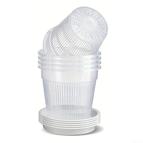 Yuanpgky Transparente Kunststoff-Orchideentöpfe mit Drainagelöchern und Untersetzern, 6 Stück, 10,9 cm, transparente Blumentöpfe für Orchideen und afrikanische Veilchen (16 cm) von Yuanpgky