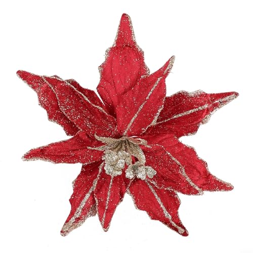 Yuanpgky Weihnachtsbaum-Dekoration, 28 cm, Weihnachtsstern, glitzernd, Blume, hängende Ornament, für Weihnachten, Party, Haus, Garten, Hochzeiten (Burgunderrot) von Yuanpgky