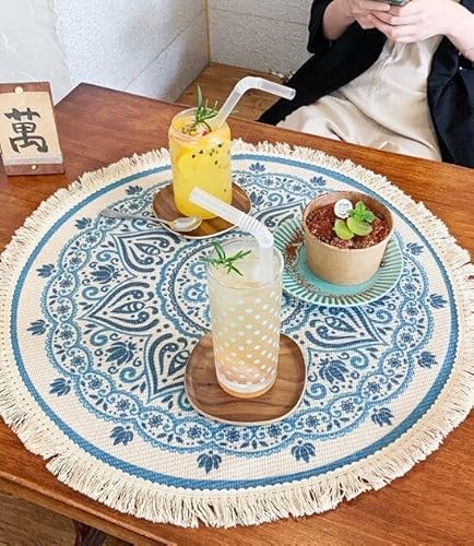 50,8 cm rustikales rundes Boho-Tischset für Esstisch mit Quasten, Mandala-Platzset, Tischmatte für Küche (Farbe/03) von Yuanyifenglin