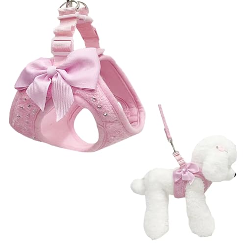 Hundegeschirr und Leine, Set mit Diamanten, Haustiergeschirr, Weste mit Fliege, für kleine Hunde und Katzen, Rosa (XS) von Yuanyifenglin