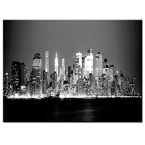 5D DIY Diamant Painting Bilder für Erwachsene/Kinder,Schwarz Weiß New York Diamond Painting Kit Große Vollbohrer Strass Stickerei Leinwand Gemälde Kunst Handwerk Wohnwanddekor Square Drill,50x70cm von Yuaor